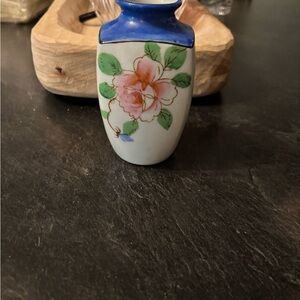 Floral Ceramic Vase with Blue Accents